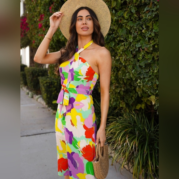 SALE! 006. SLEEVELESS HALTER NECK FLORAL MIDI DRESS - Picture 2 of 4